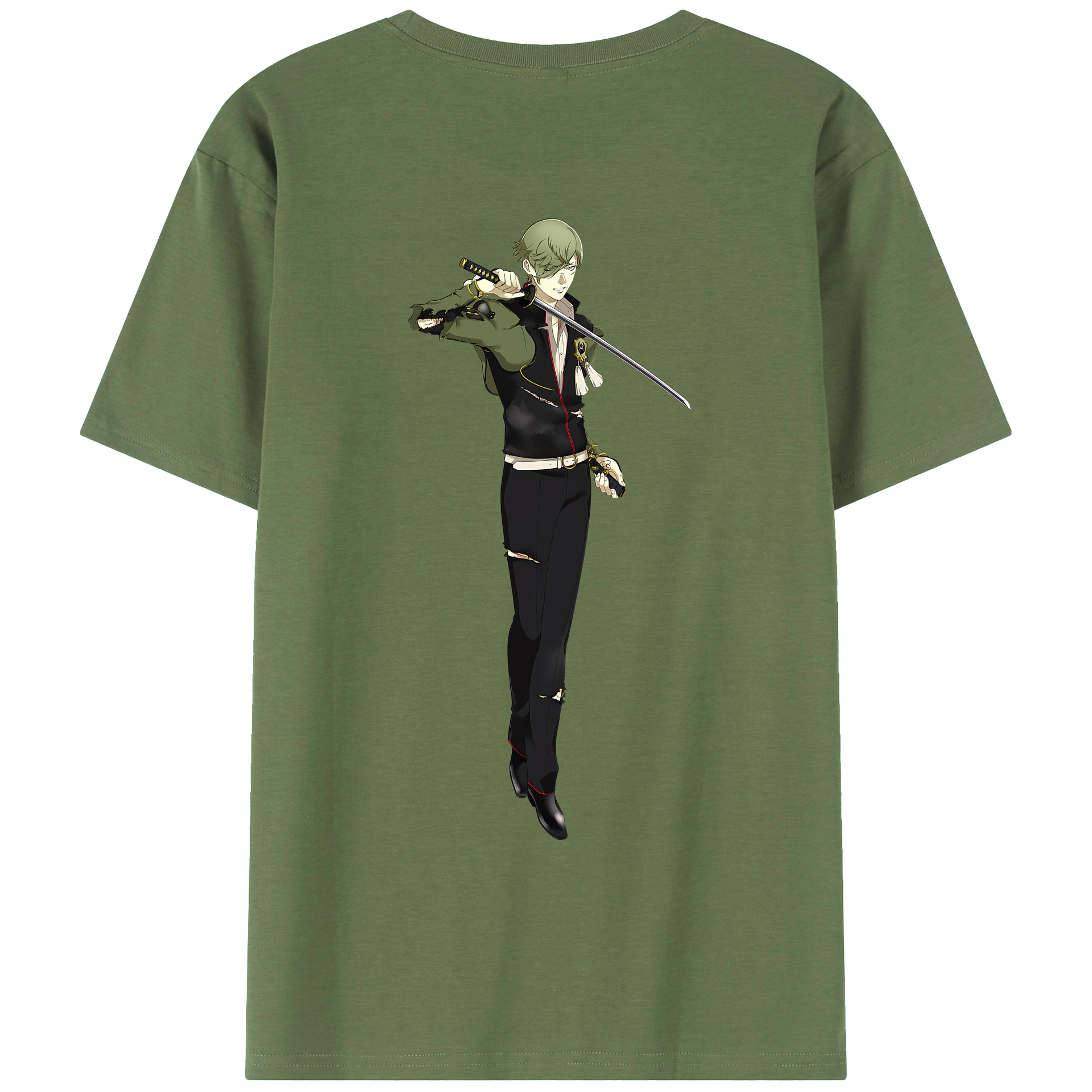 （画像用） 刀剣乱舞 Touken Ranbu 綿100％ メンズ半袖Tシャツ（バックプリント） 通気性